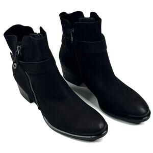 Paul Green Dallas Black Nubuck Bootie Distressed US8/UK5.5 Dual Zipper New $450